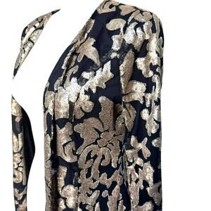 THE SANG Women's Medium Black Gold Floral Sequined Open Front Lined Jacket Party